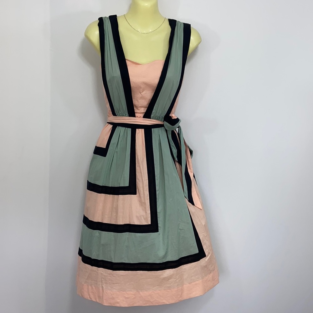 Betsey Johnson Vintage 00s Pink Pinup Fit & Flare Geometric Print Dress size 4